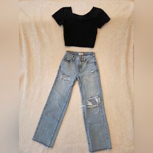 Pac Sun Jeans & John Galt (Brandy Melville) Black Crop Top Shirt